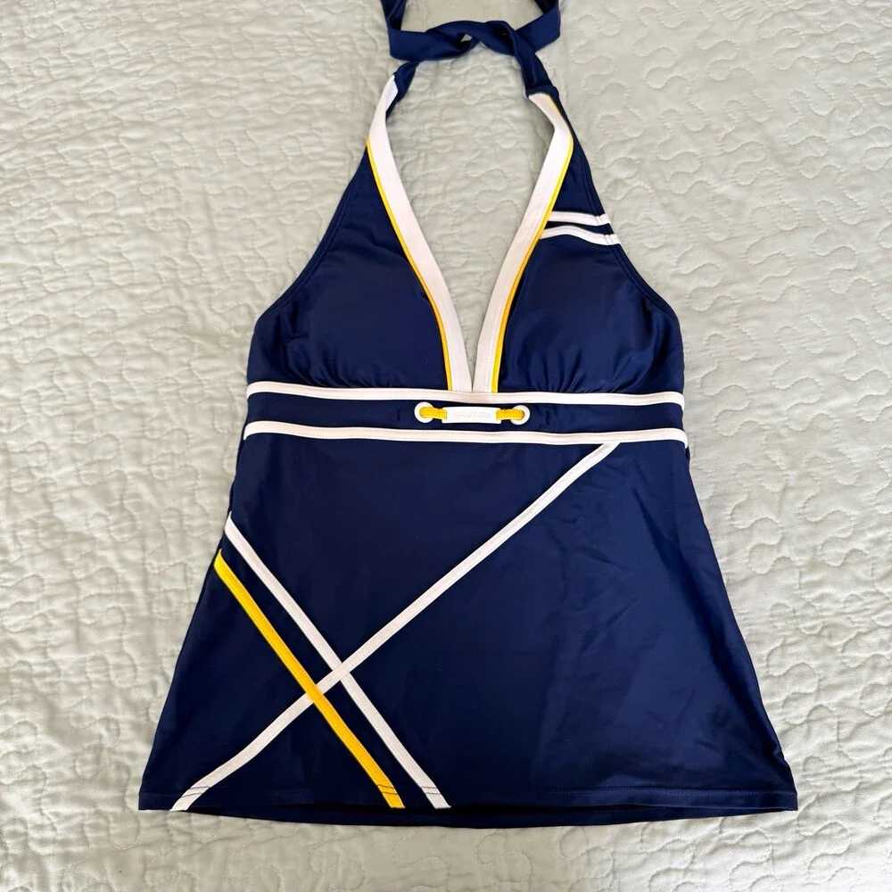 Nautica Women’s Halter Padded Tankini Top Size 6 C Navy/White/Yellow